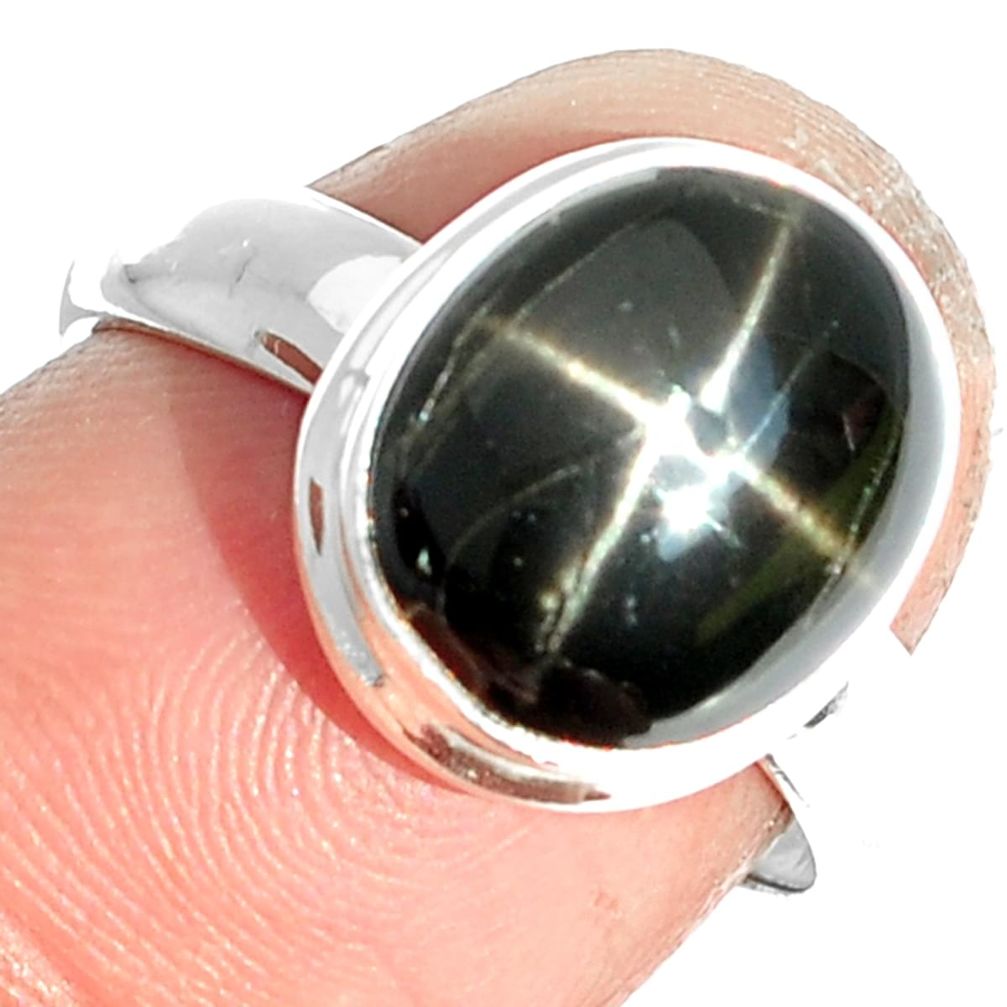 5.24cts natural black star 925 sterling silver ring jewelry size 7 m63308