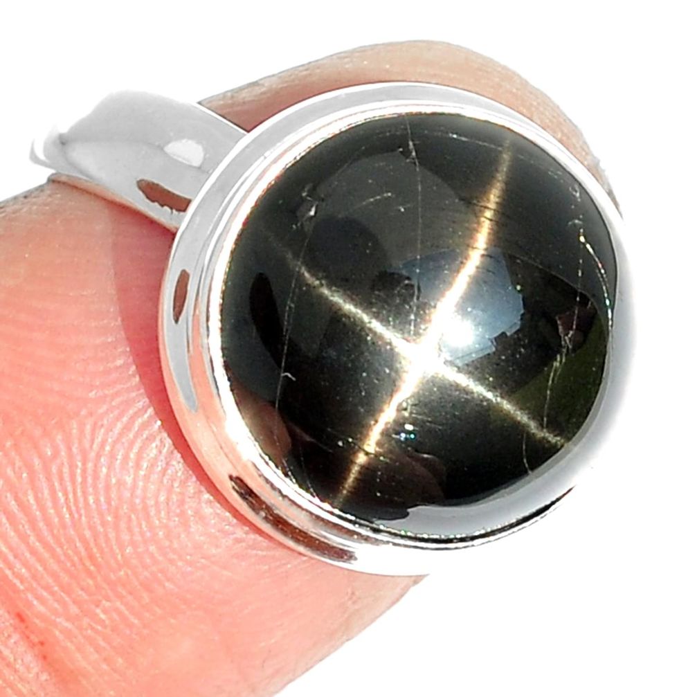 7.01cts natural black star 925 sterling silver ring jewelry size 6 m63313