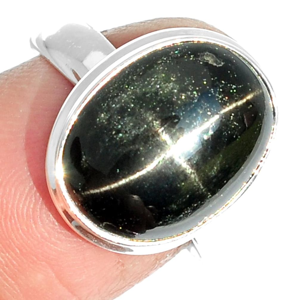 7.05cts natural black star 925 sterling silver ring jewelry size 7 m63314