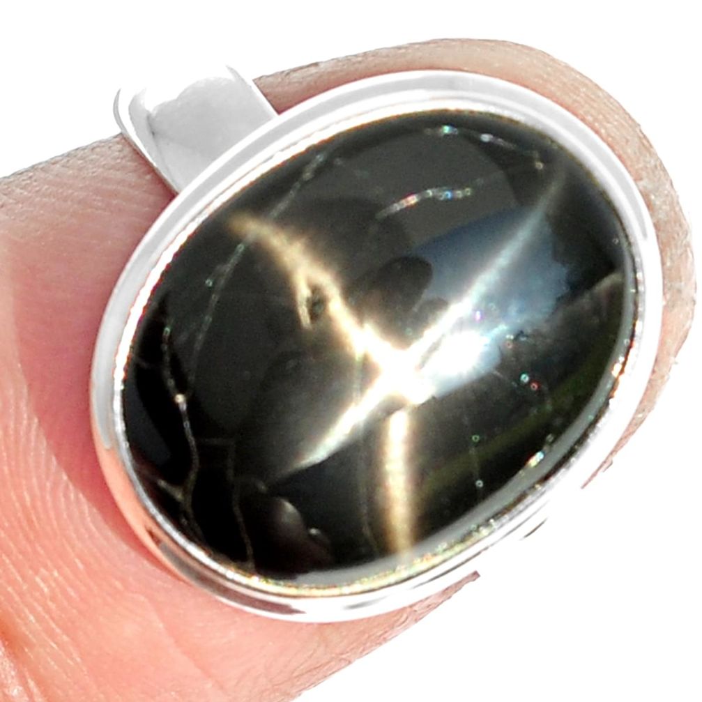 8.21cts natural black star 925 sterling silver ring jewelry size 6.5 m63316
