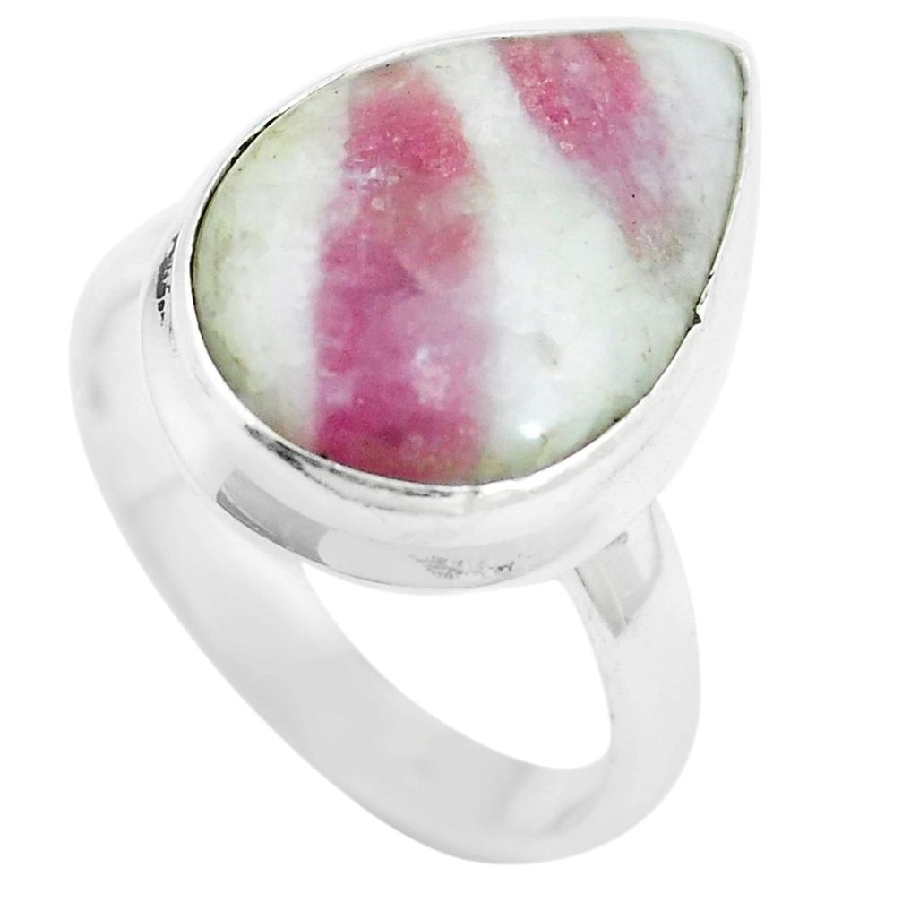 Natural pink tourmaline in quartz 925 sterling silver ring size 6 m63422