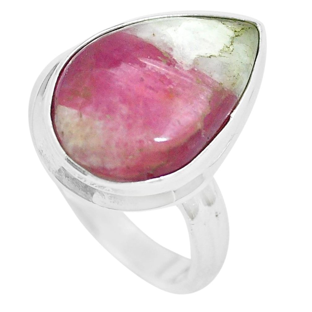 Natural pink tourmaline in quartz 925 sterling silver ring size 6 m63423