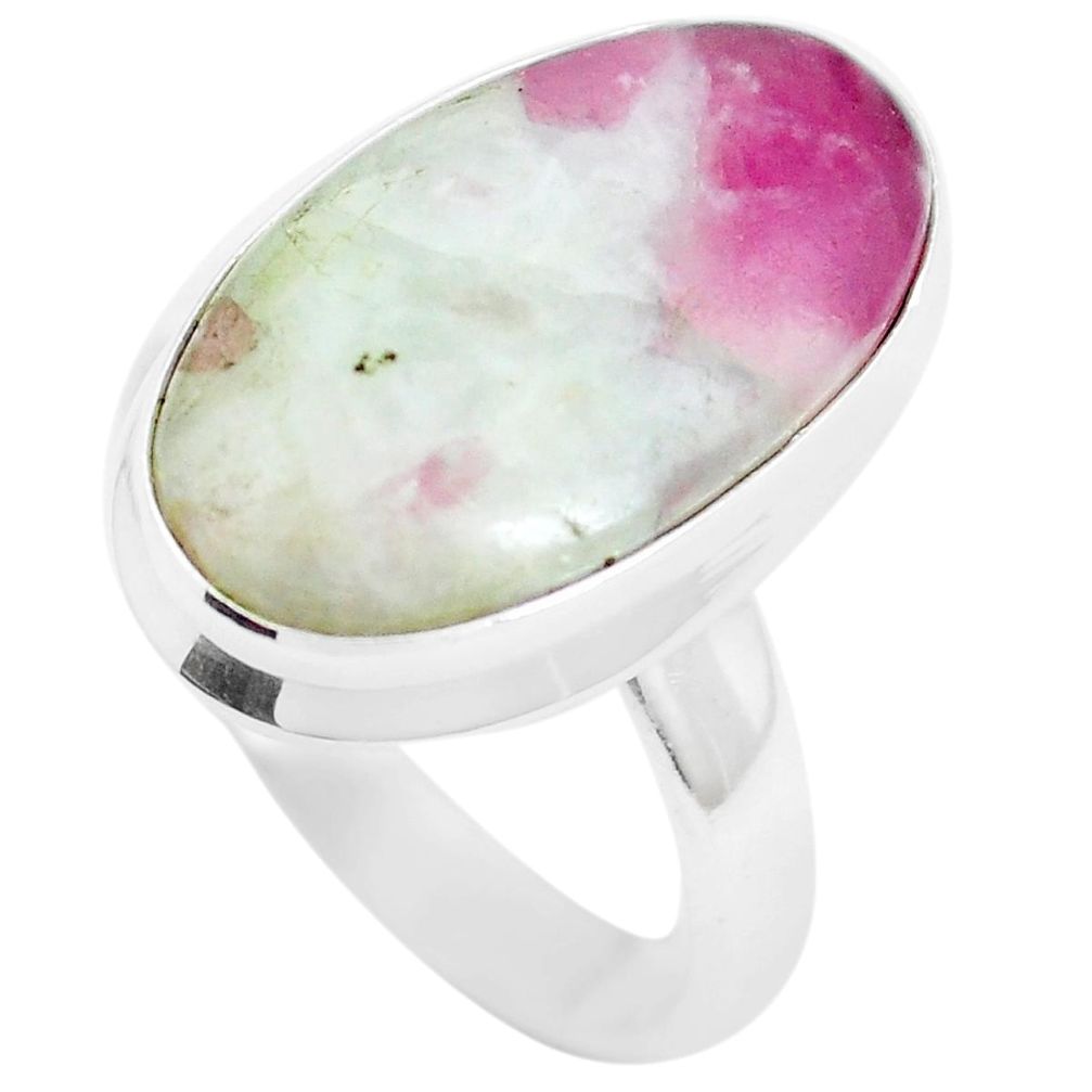 Natural pink tourmaline in quartz oval shape 925 silver ring size 6.5 m63425