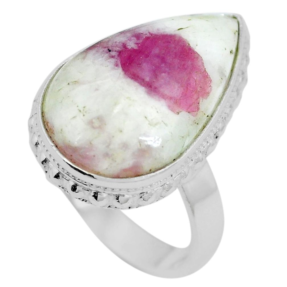 925 sterling silver natural pink tourmaline in quartz pear ring size 7 m63428
