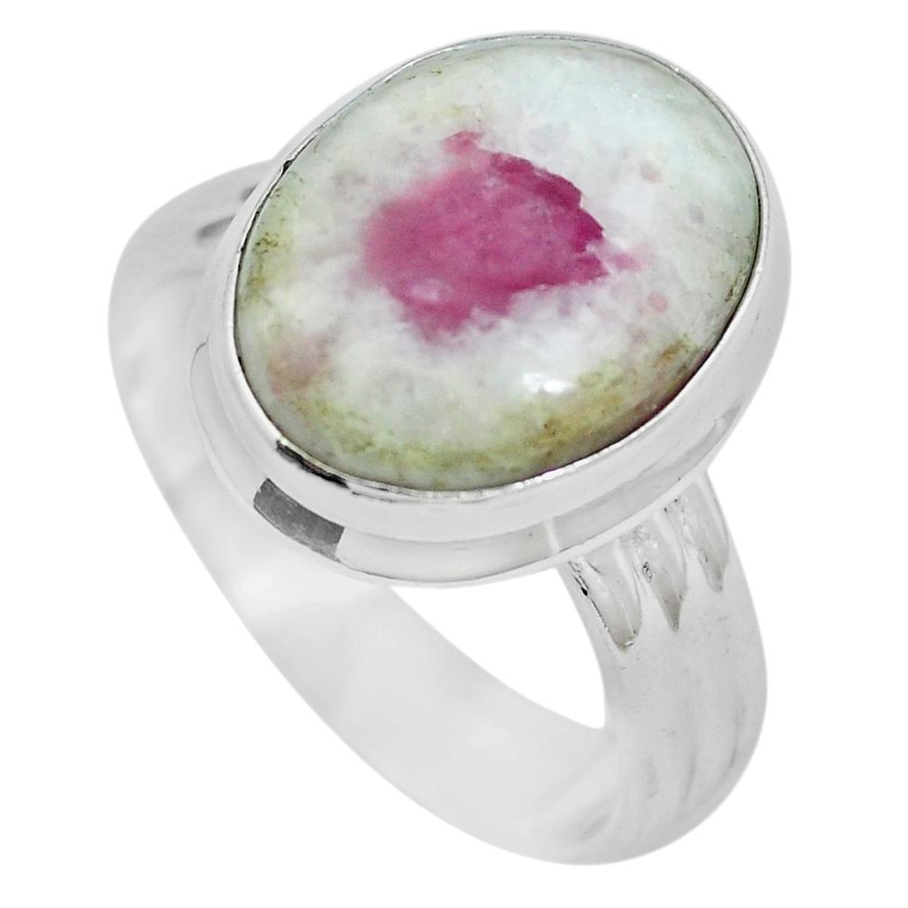 Natural pink tourmaline in quartz 925 sterling silver ring size 9 m63435