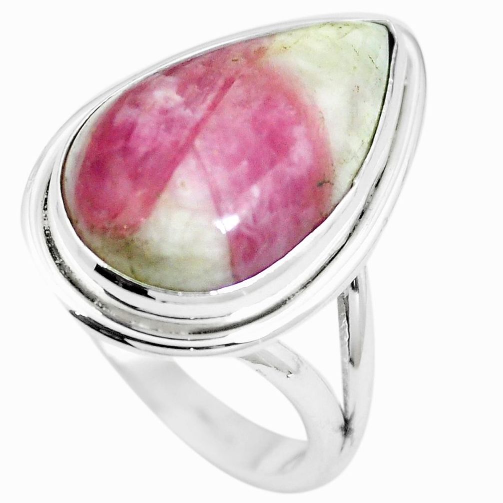 Natural pink tourmaline in quartz 925 sterling silver ring size 6.5 m63436