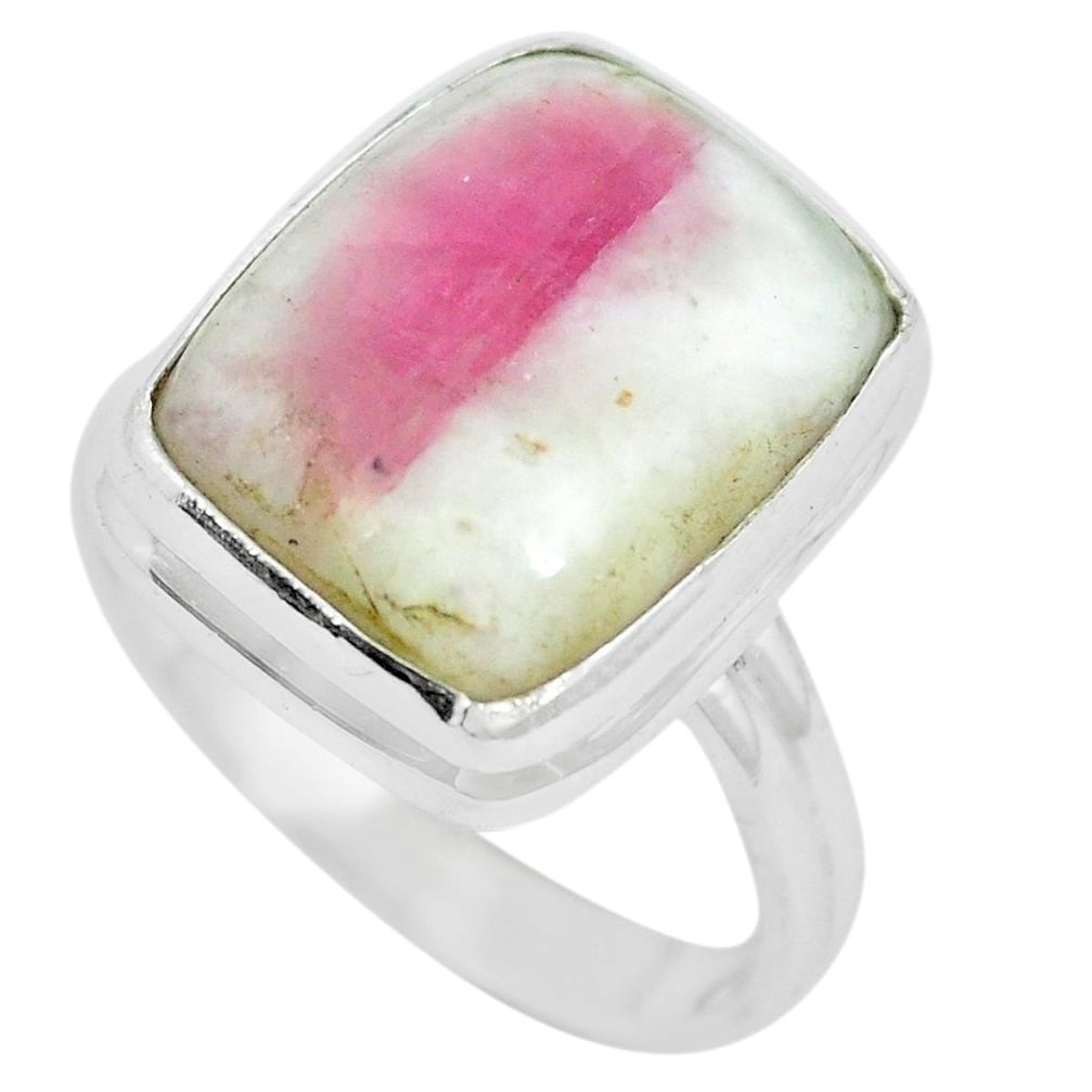 Natural pink tourmaline in quartz 925 silver ring jewelry size 7.5 m63439