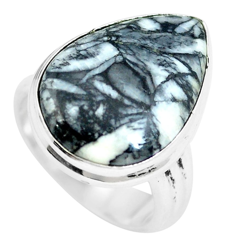 Natural black pinolith 925 sterling silver ring jewelry size 6.5 m63485