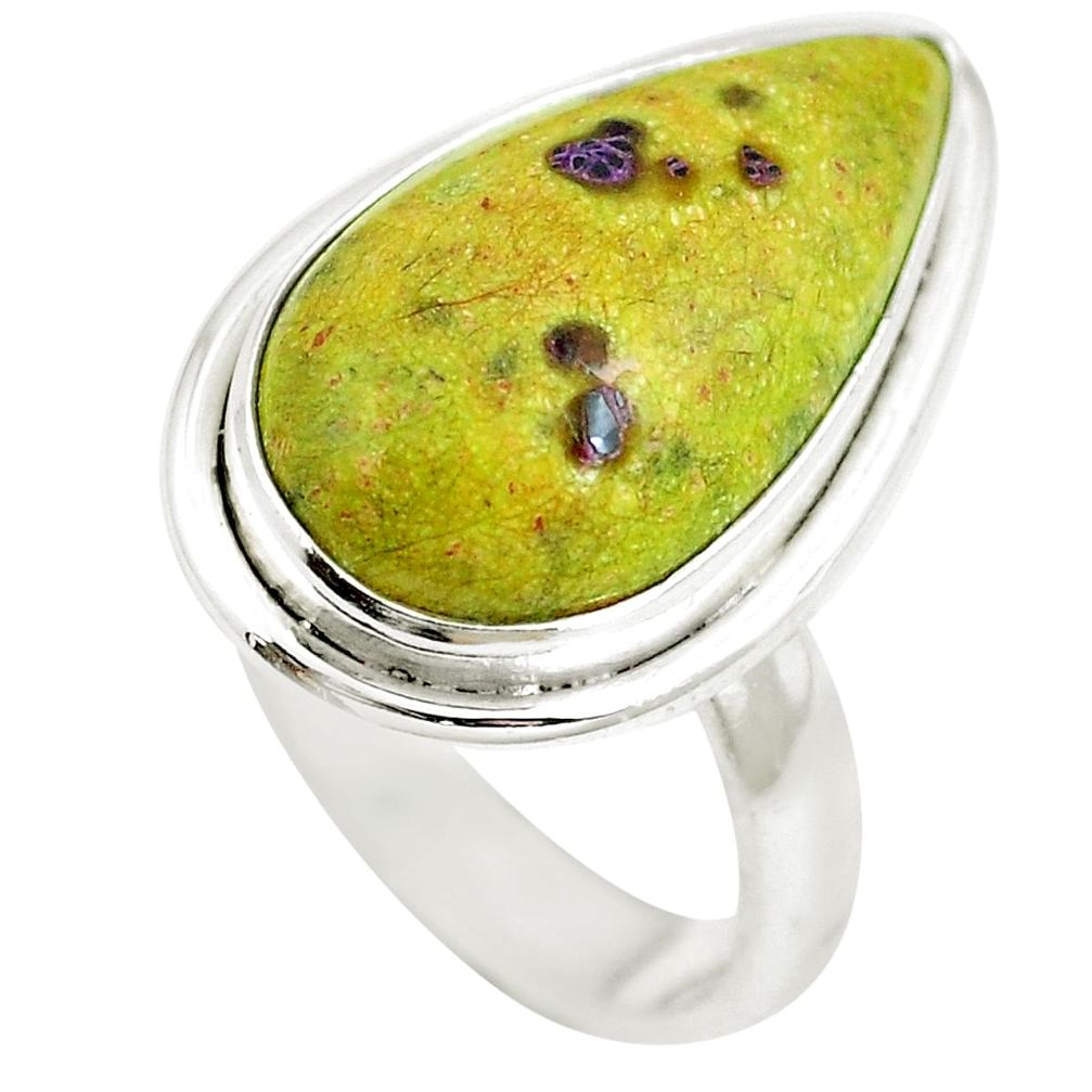 Green atlantisite (tasmanite) stichtite-serpentine 925 silver ring size 6 m63564