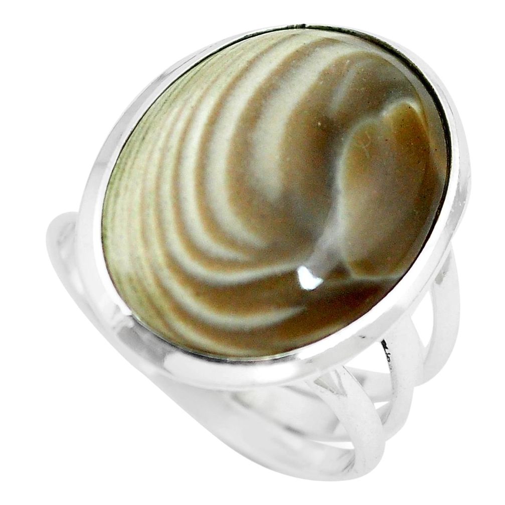 17.42cts natural grey striped flint ohio 925 silver ring size 8.5 m63621