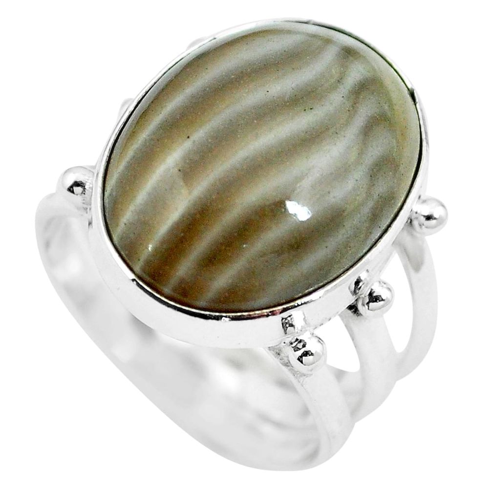 15.53cts natural grey striped flint ohio 925 silver ring size 7.5 m63623