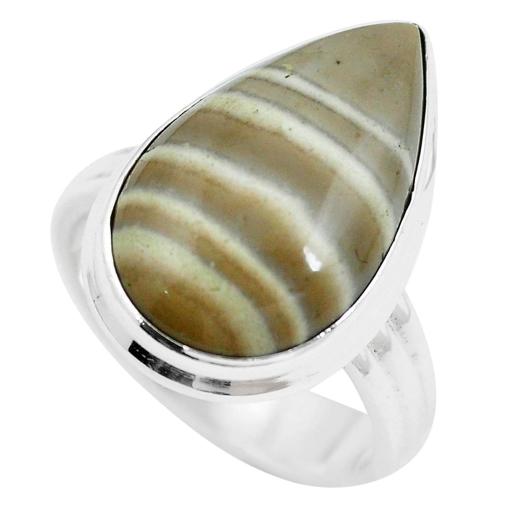16.07cts natural grey striped flint ohio 925 sterling silver ring size 9 m63624