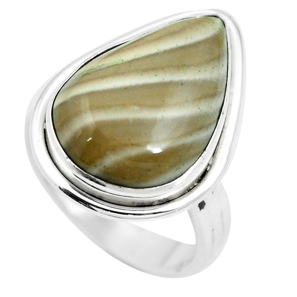 14.72cts natural grey striped flint ohio 925 sterling silver ring size 8 m63625