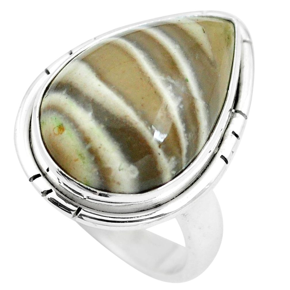 14.90cts natural grey striped flint ohio 925 silver ring size 7.5 m63626