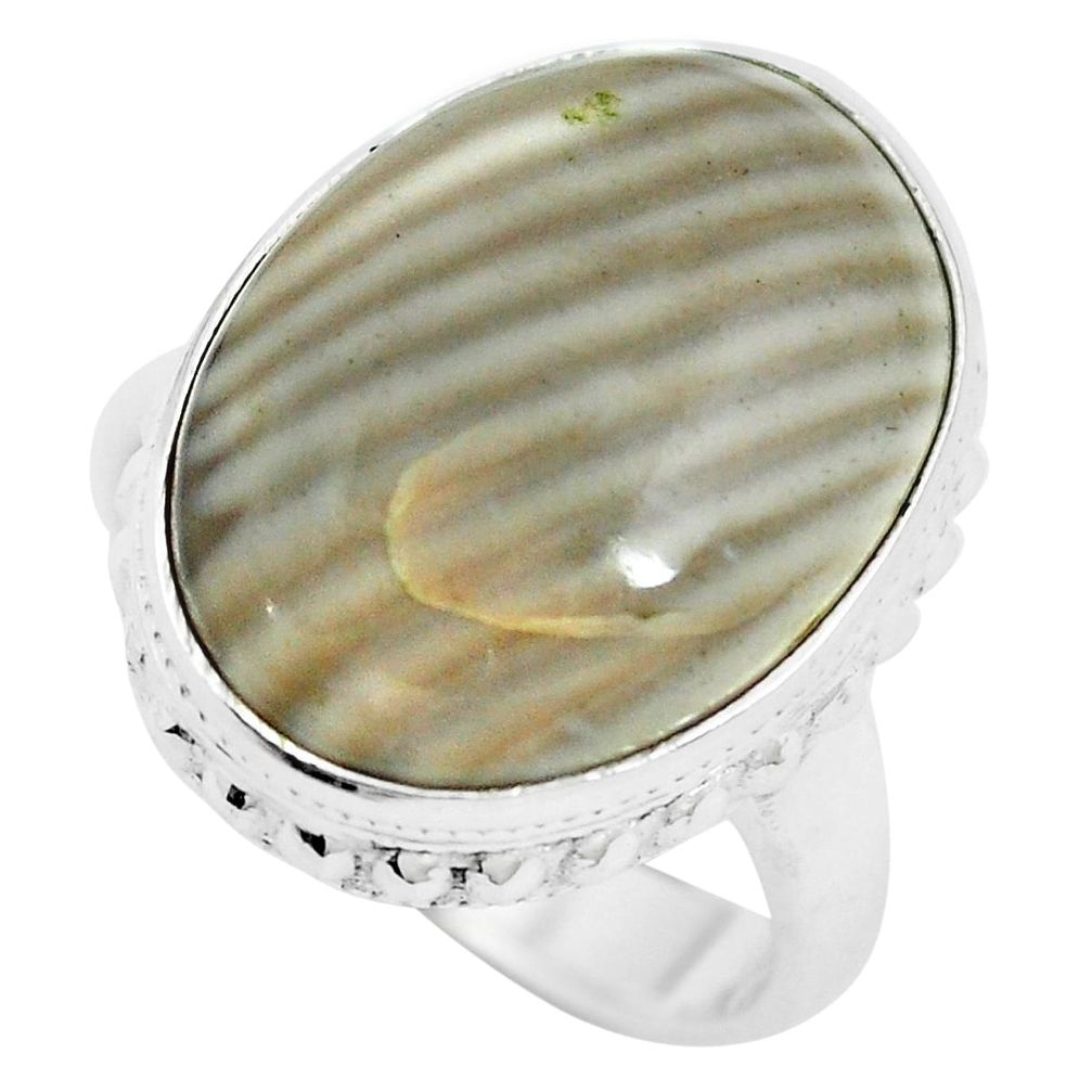 14.47cts natural grey striped flint ohio 925 silver ring size 6.5 m63627