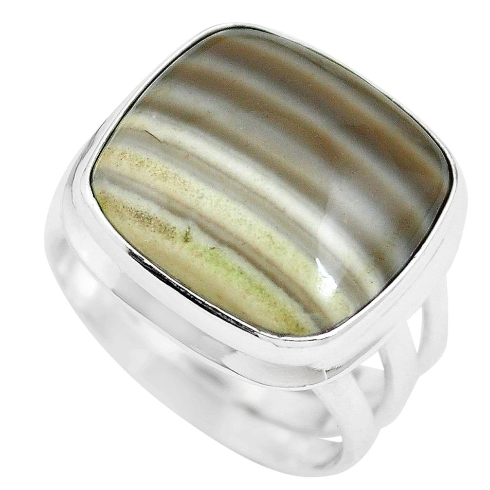 16.46cts natural grey striped flint ohio 925 sterling silver ring size 7 m63628