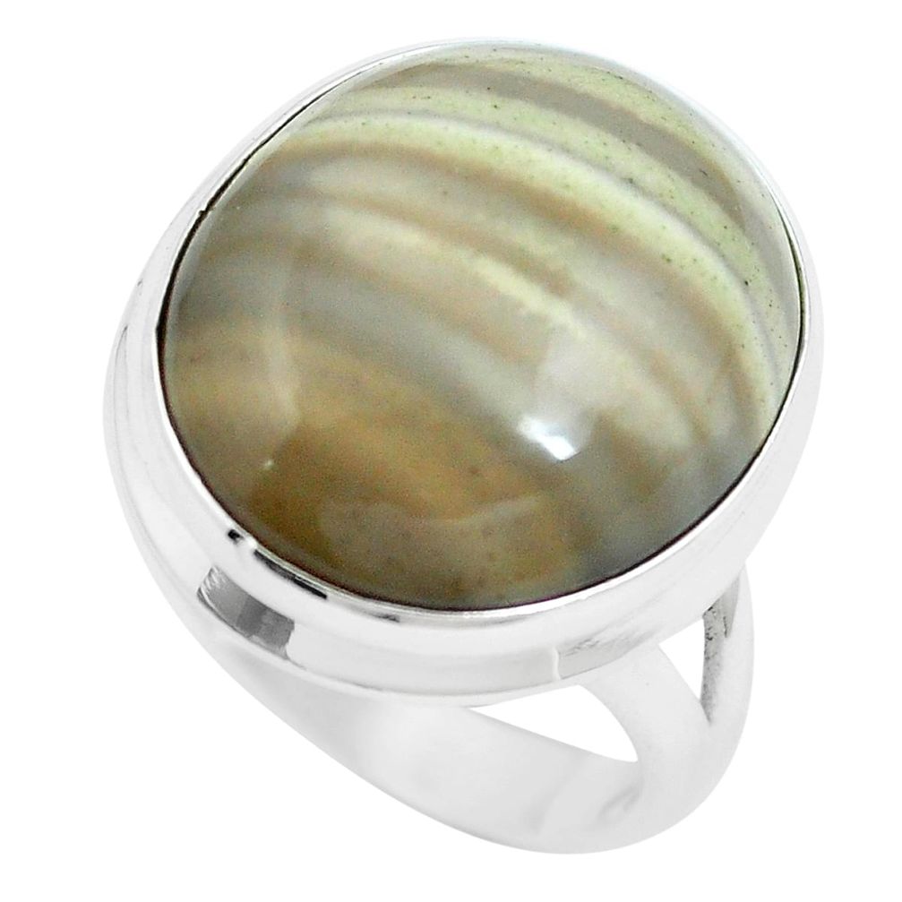 16.70cts natural grey striped flint ohio 925 sterling silver ring size 8 m63629