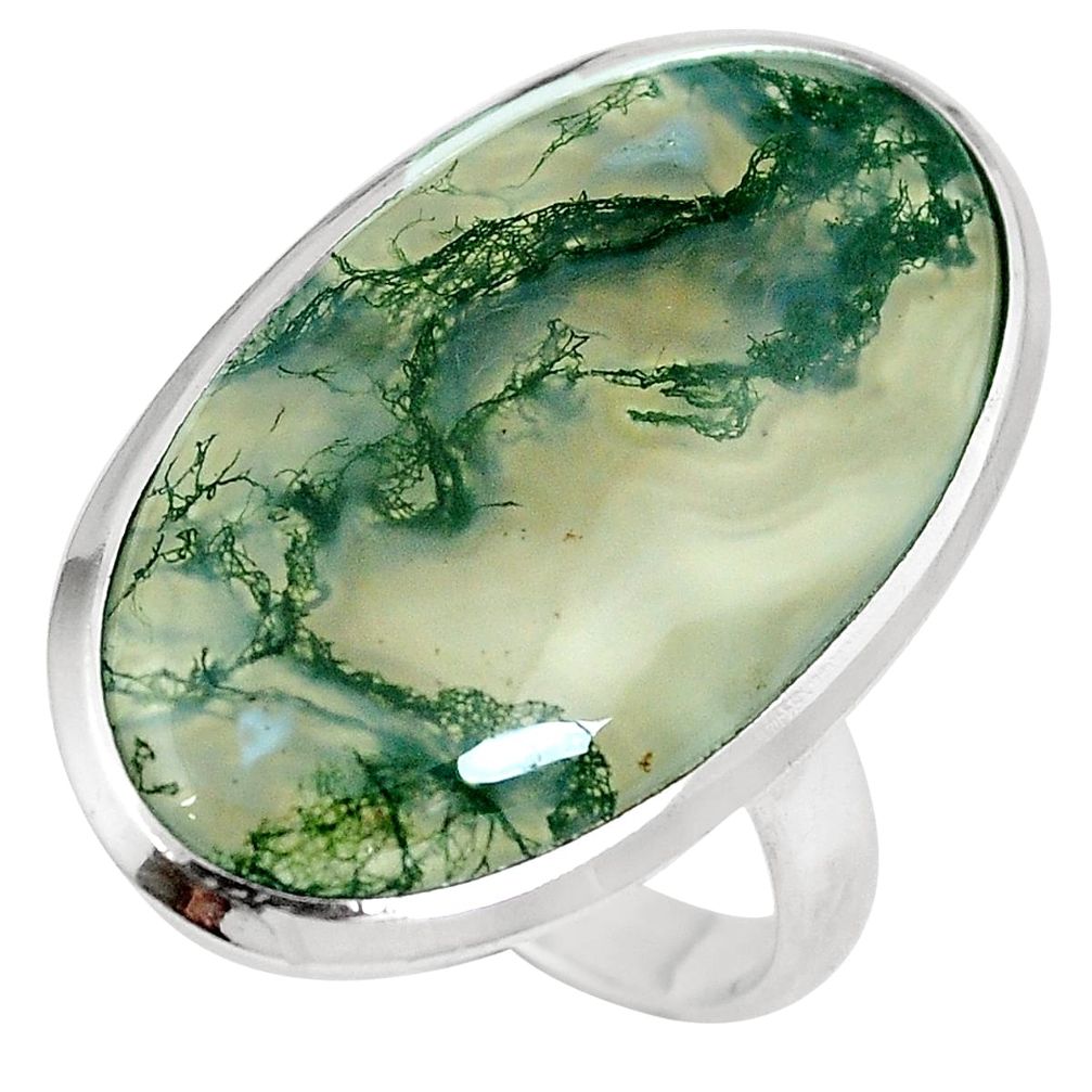 19.72cts natural green moss agate 925 sterling silver ring jewelry size 9 m63723