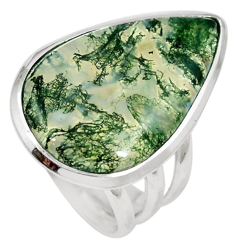 19.07cts natural green moss agate 925 sterling silver ring jewelry size 7 m63725