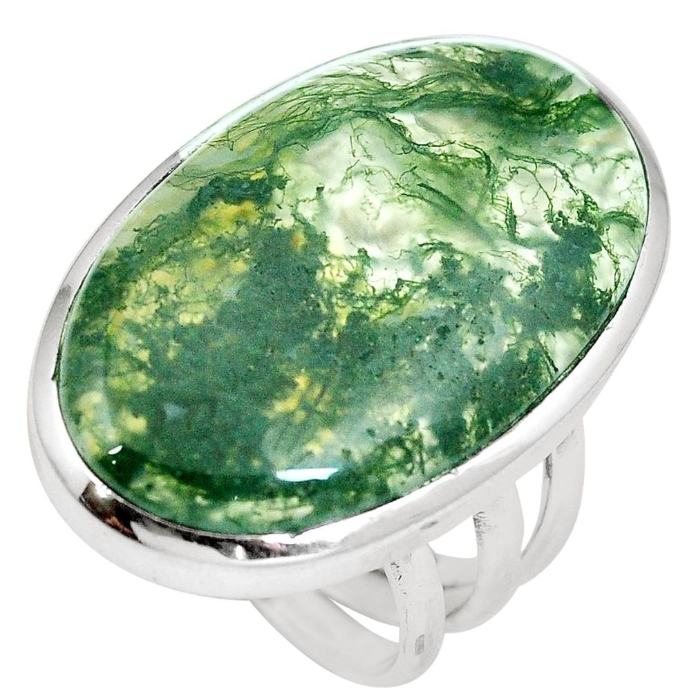 25.19cts natural green moss agate 925 sterling silver ring jewelry size 7 m63728