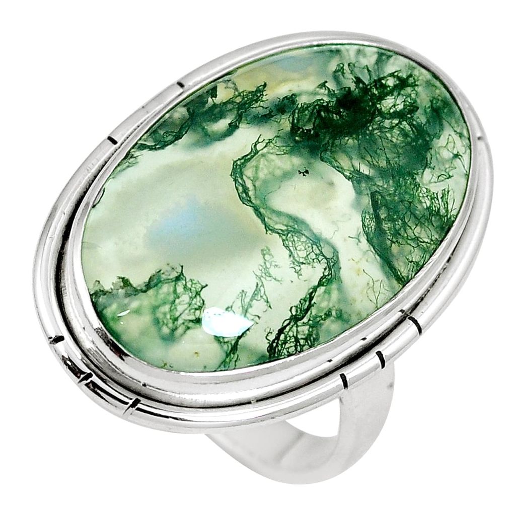 19.23cts natural green moss agate 925 sterling silver ring jewelry size 8 m63729