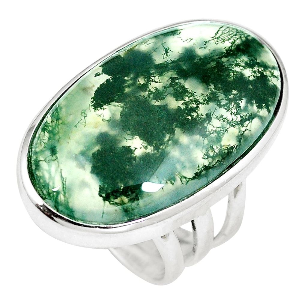 23.04cts natural green moss agate 925 sterling silver ring size 5.5 m63731