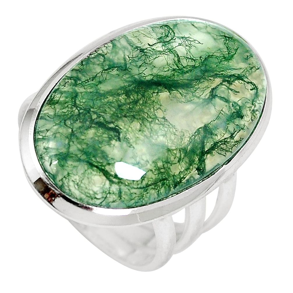 20.23cts natural green moss agate 925 sterling silver ring size 7.5 m63732