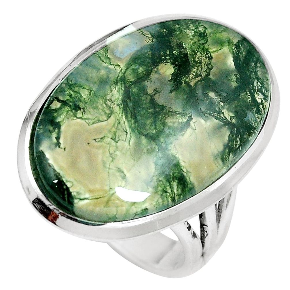 19.68cts natural green moss agate 925 sterling silver ring jewelry size 9 m63734