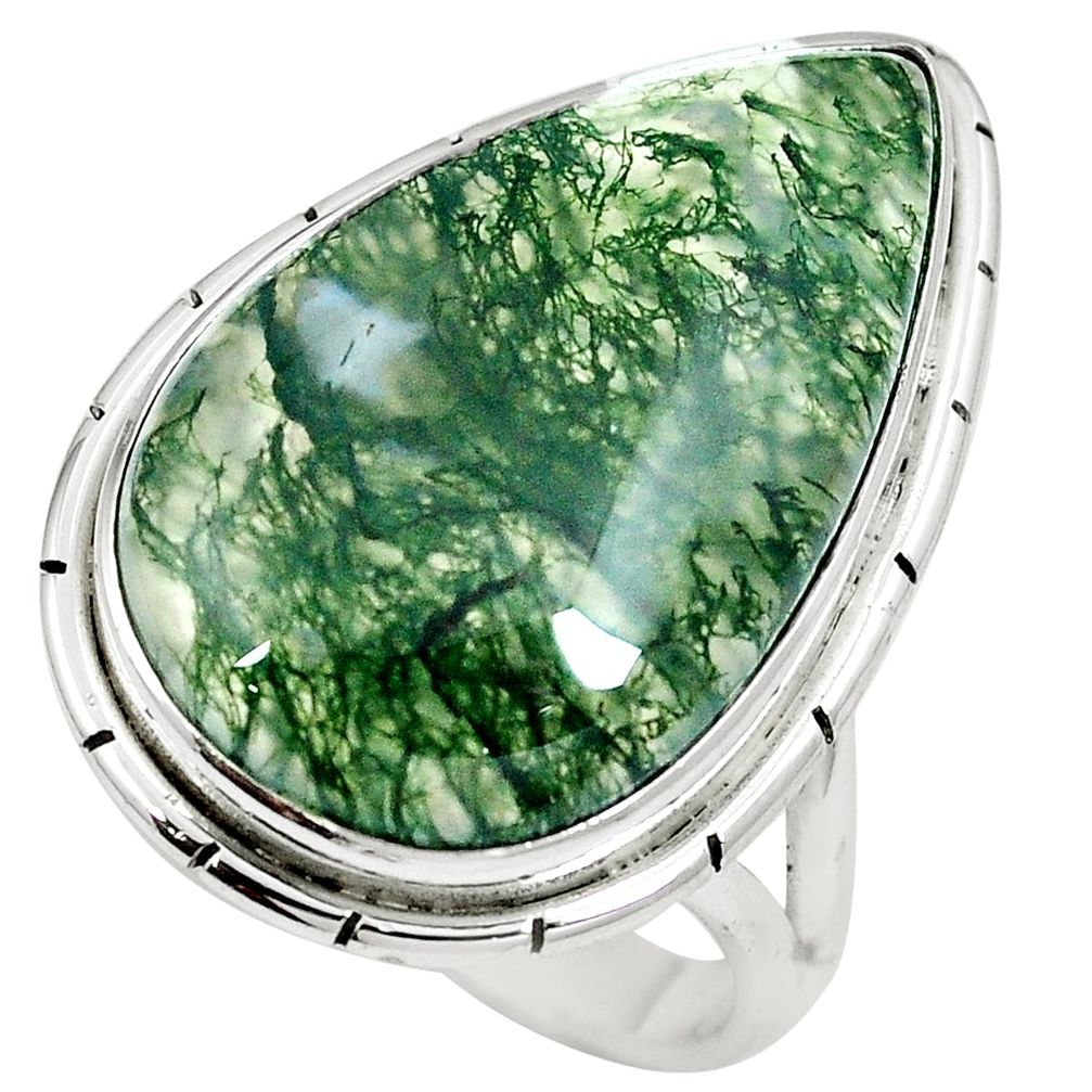 19.68cts natural green moss agate 925 sterling silver ring jewelry size 9 m63735