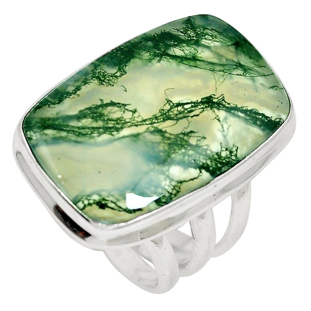 21.58cts natural green moss agate 925 sterling silver ring size 7.5 m63737