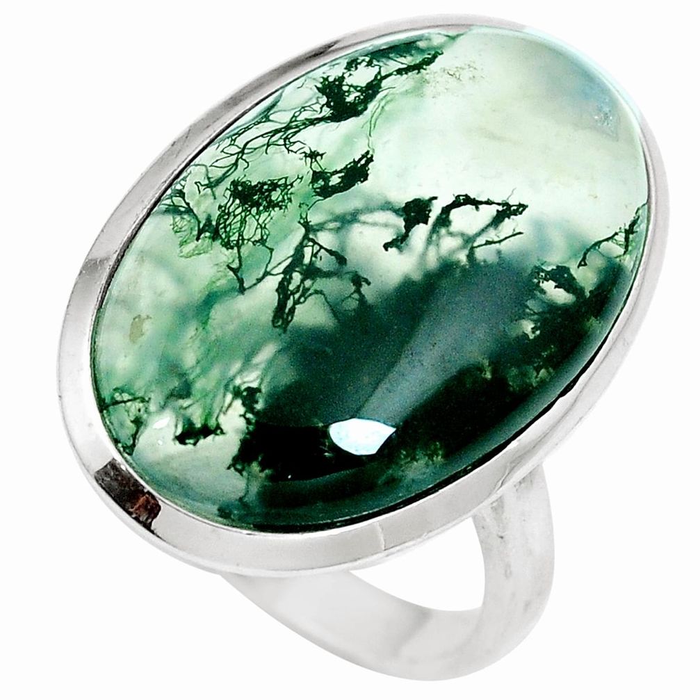 17.57cts natural green moss agate 925 sterling silver ring jewelry size 9 m63738