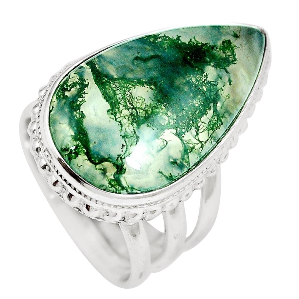 21.18cts natural green moss agate 925 sterling silver ring jewelry size 6 m63740