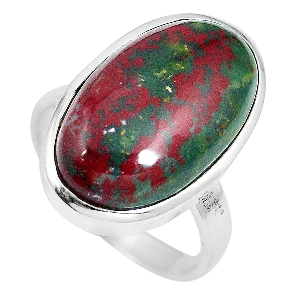 20.07cts natural bloodstone african (heliotrope) 925 silver ring size 10 m63742