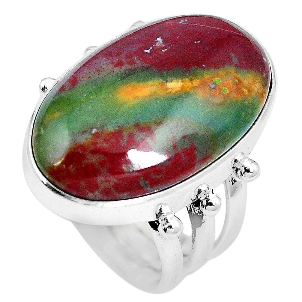 19.20cts natural bloodstone african (heliotrope) 925 silver ring size 6.5 m63743