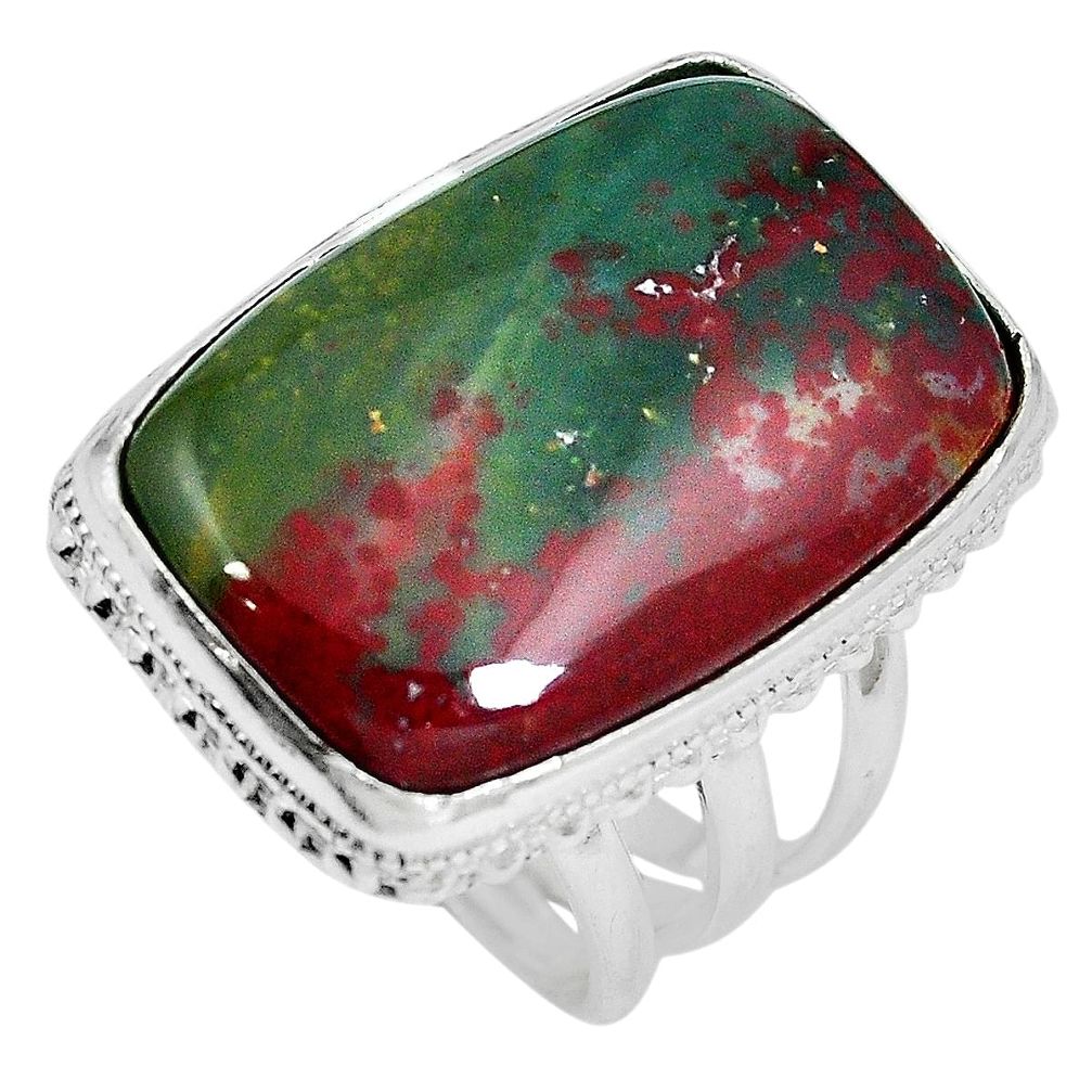 26.68cts natural bloodstone african (heliotrope) 925 silver ring size 8 m63744