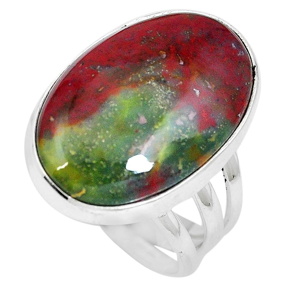 20.07cts natural bloodstone african (heliotrope) 925 silver ring size 7.5 m63745