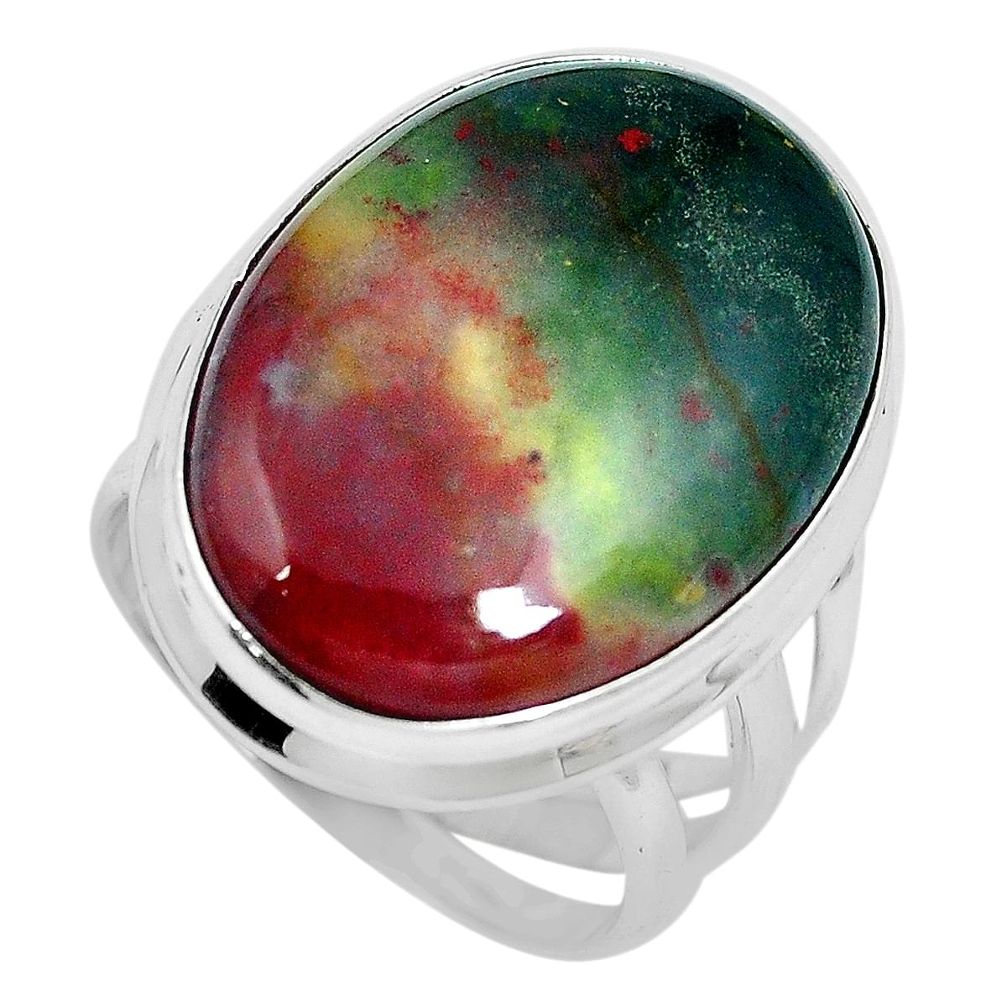 20.58cts natural bloodstone african (heliotrope) 925 silver ring size 7 m63749