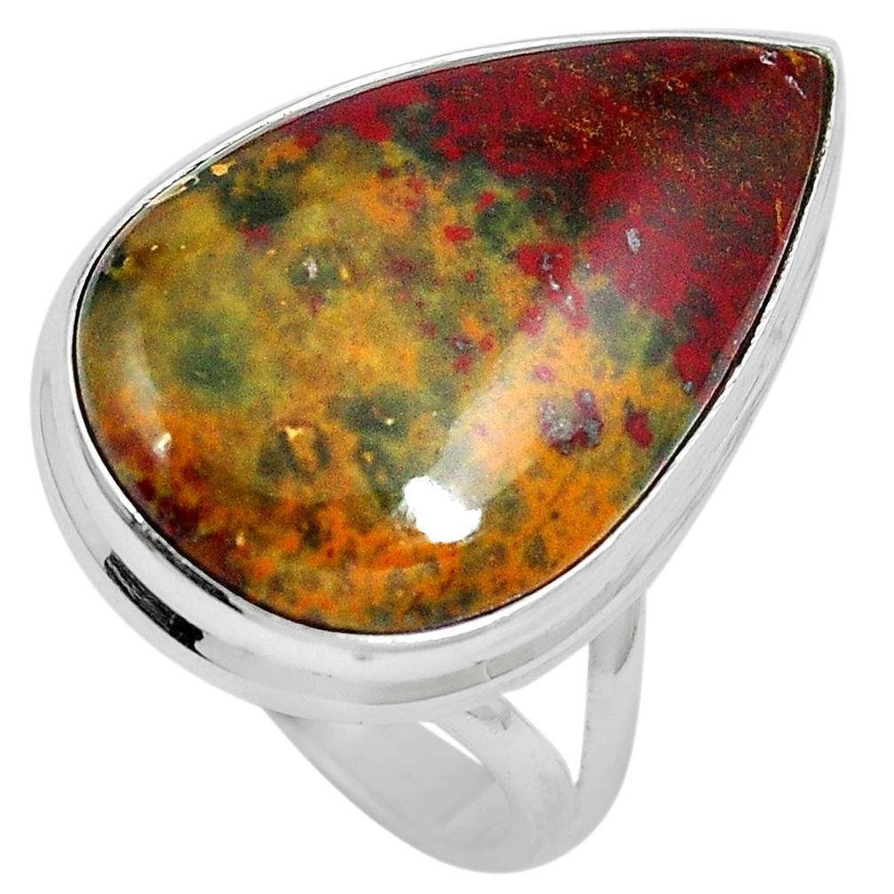 17.57cts natural bloodstone african (heliotrope) 925 silver ring size 7 m63752