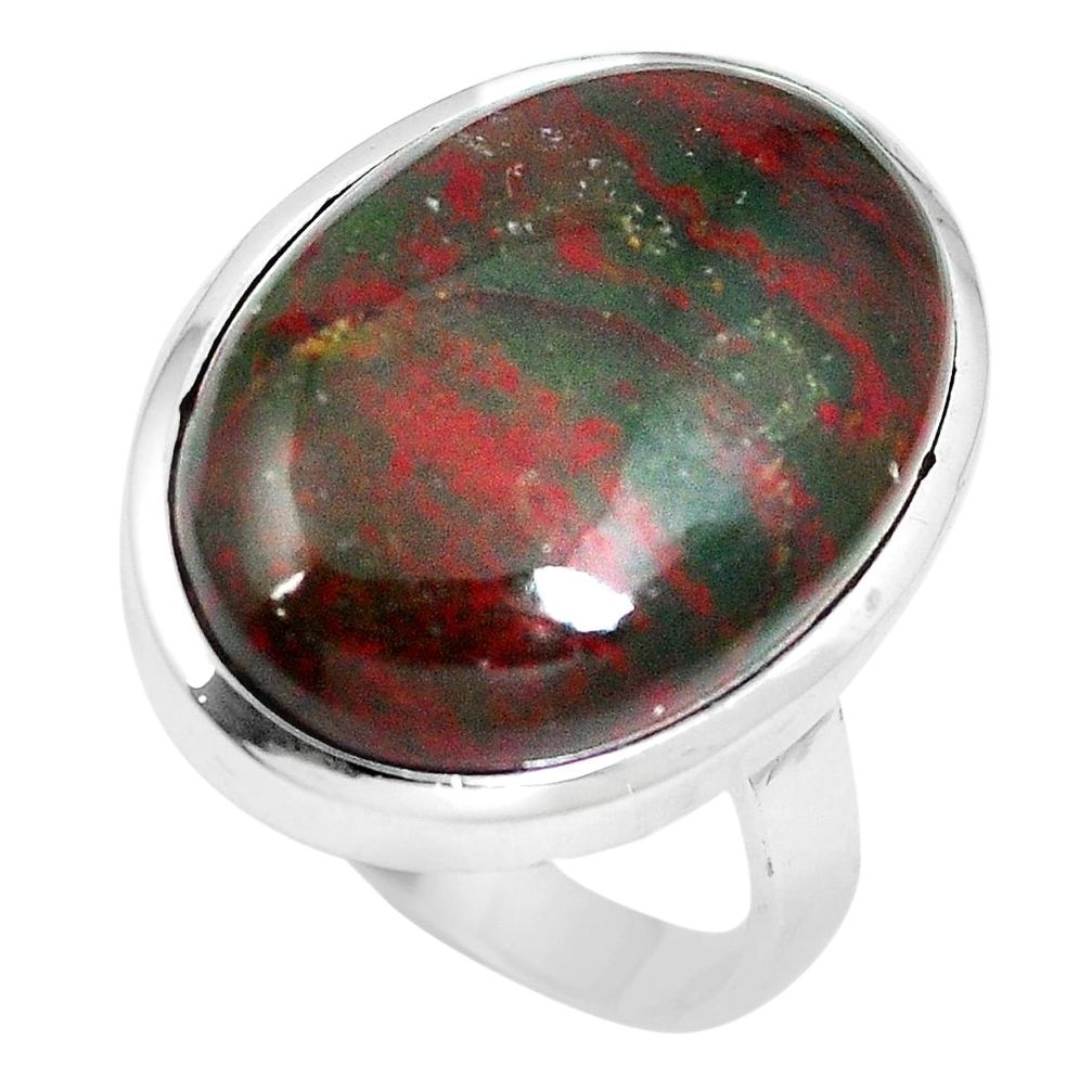 19.72cts natural bloodstone african (heliotrope) 925 silver ring size 10 m63753