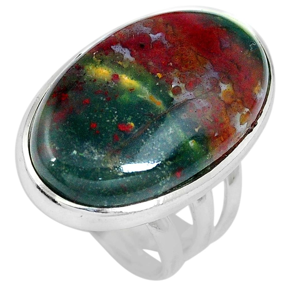20.65cts natural bloodstone african (heliotrope) 925 silver ring size 6.5 m63755
