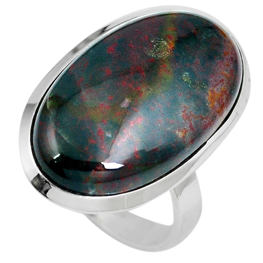 18.68cts natural bloodstone african (heliotrope) 925 silver ring size 8.5 m63756