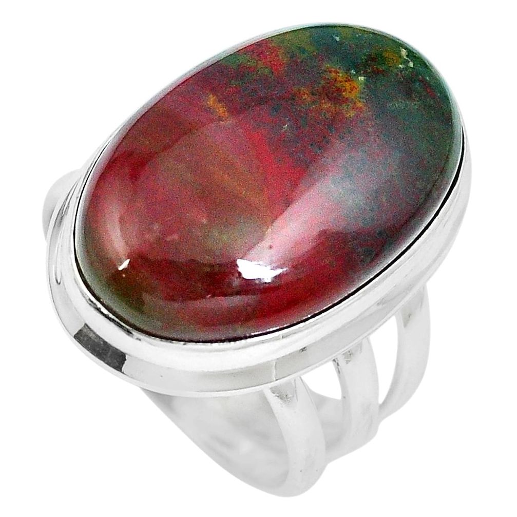 20.65cts natural bloodstone african (heliotrope) 925 silver ring size 6.5 m63758