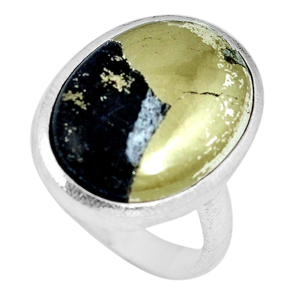 22.75cts natural golden pyrite (healer's gold) 925 silver ring size 9 m63764