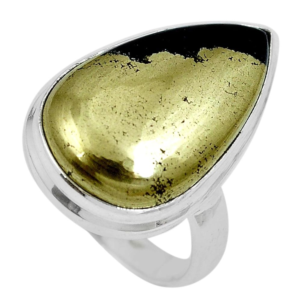 21.18cts natural golden pyrite (healer's gold) 925 silver ring size 6.5 m63765