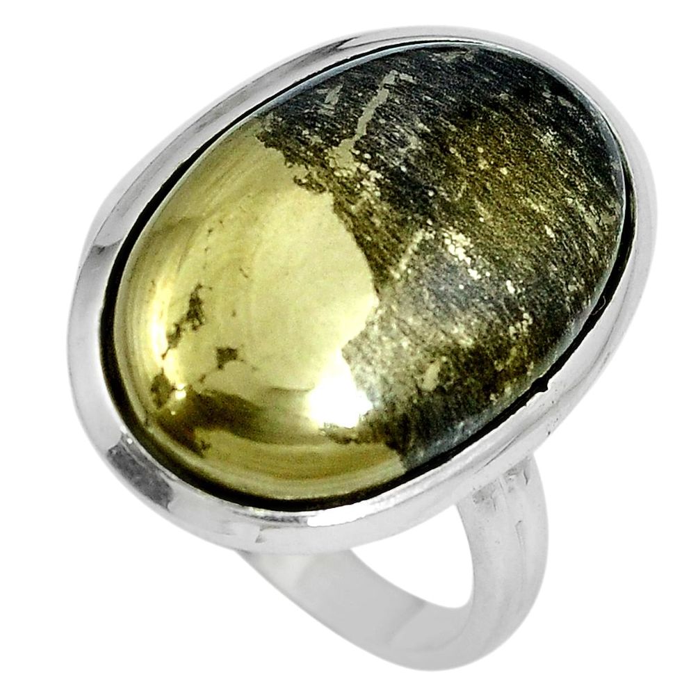 18.31cts natural golden pyrite (healer's gold) 925 silver ring size 9 m63766