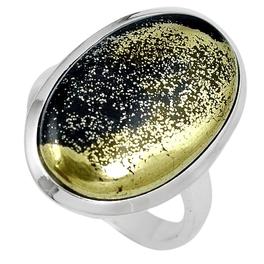 18.70cts natural golden pyrite (healer's gold) 925 silver ring size 9 m63768