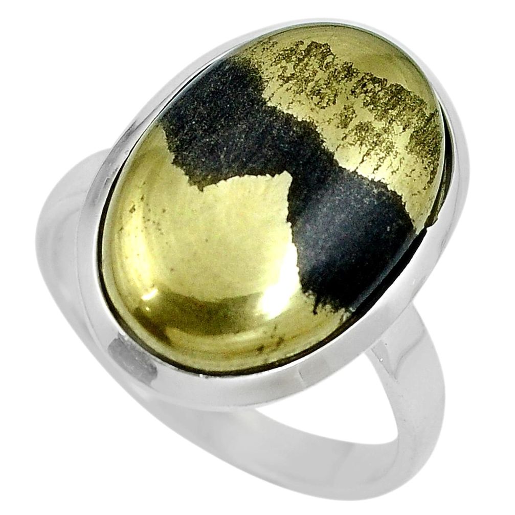 17.55cts natural golden pyrite (healer's gold) 925 silver ring size 9.5 m63769