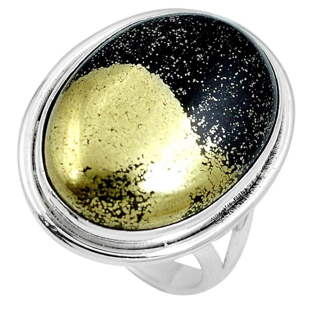 22.57cts natural golden pyrite (healer's gold) 925 silver ring size 9.5 m63770