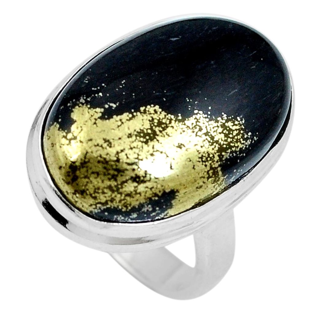 19.55cts natural golden pyrite (healer's gold) 925 silver ring size 6.5 m63776