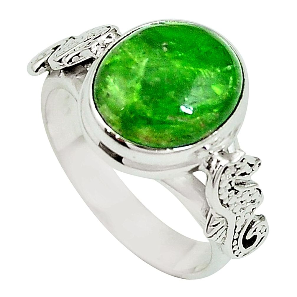 5.53cts natural green chrome diopside 925 silver seahorse ring size 7.5 m64852